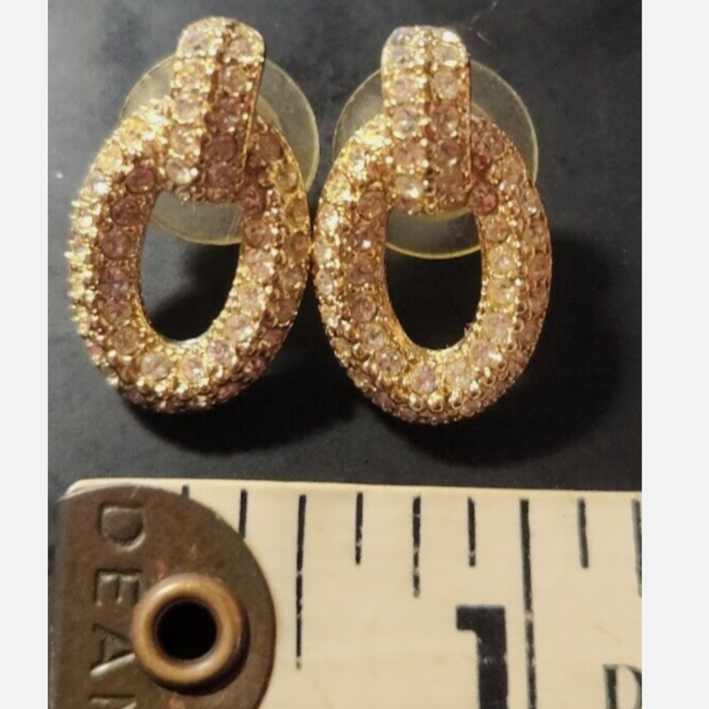 VINTAGE CHRISTIAN DIOR Signed Crystal Posts Oval Earrings 70's RARE - Picture 8 of 14